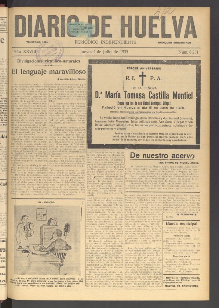 Miniatura de Diario de Huelva : periódico independiente del 4 de julio de 1935
