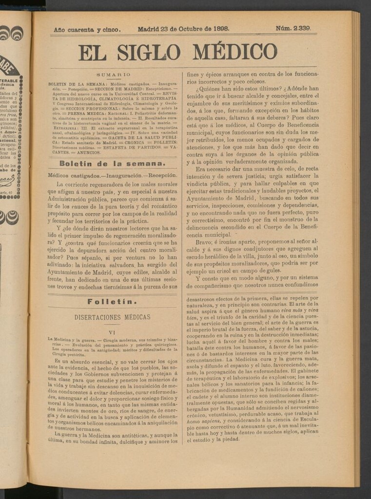 Miniatura de El Siglo Médico : boletín de medicina y gaceta médica del 23 de octubre de 1898