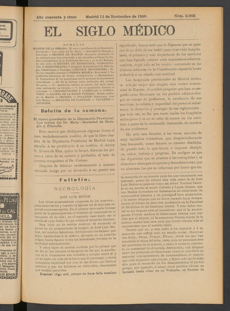 Miniatura de El Siglo Médico : boletín de medicina y gaceta médica del 13 de noviembre de 1898