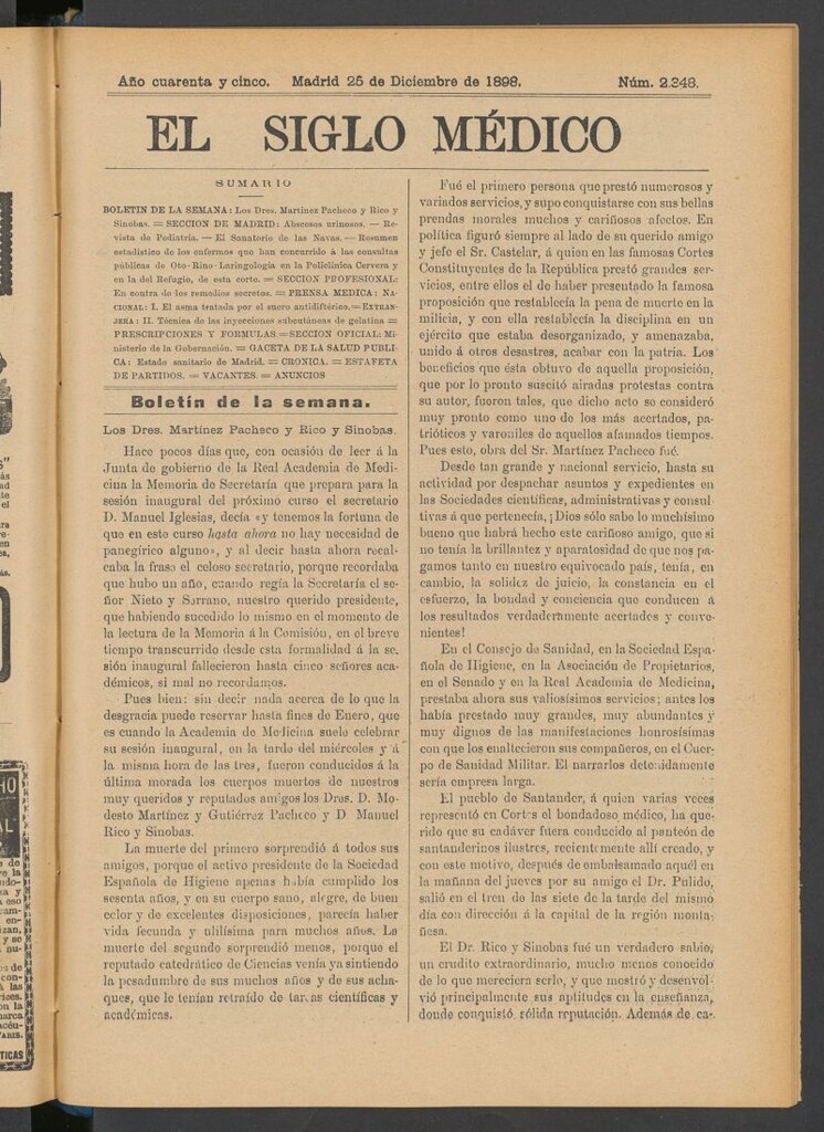 Miniatura de El Siglo Médico : boletín de medicina y gaceta médica del 25 de diciembre de 1898