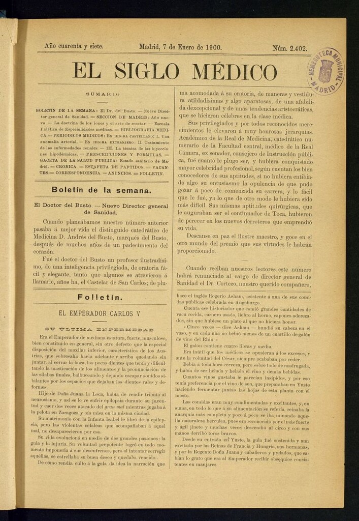 Miniatura de El Siglo Médico : boletín de medicina y gaceta médica del 7 de enero de 1900