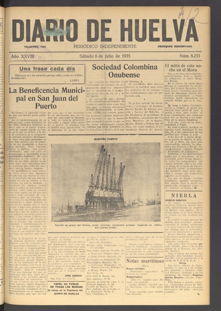 Miniatura de Diario de Huelva : periódico independiente del 6 de julio de 1935