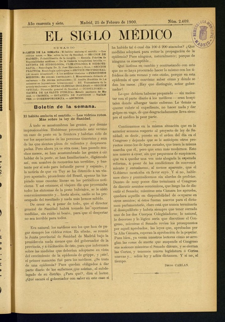 Miniatura de El Siglo Médico : boletín de medicina y gaceta médica del 25 de febrero de 1900