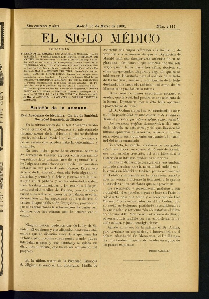 Miniatura de El Siglo Médico : boletín de medicina y gaceta médica del 11 de marzo de 1900