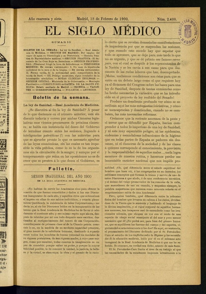 Miniatura de El Siglo Médico : boletín de medicina y gaceta médica del 18 de marzo de 1900