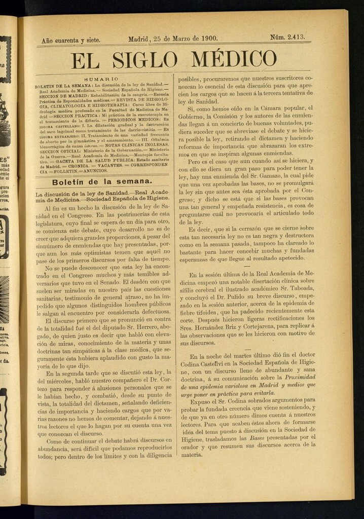 Miniatura de El Siglo Médico : boletín de medicina y gaceta médica del 25 de marzo de 1900