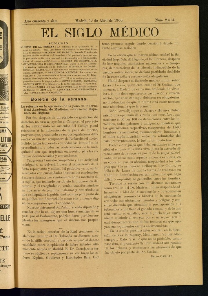 Miniatura de El Siglo Médico : boletín de medicina y gaceta médica del 1 de abril de 1900