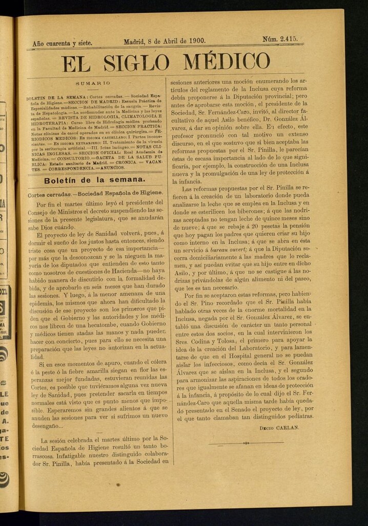 Miniatura de El Siglo Médico : boletín de medicina y gaceta médica del 8 de abril de 1900