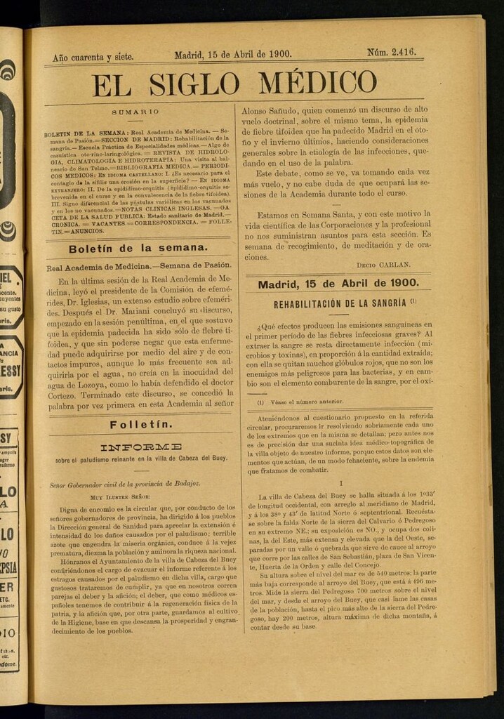 Miniatura de El Siglo Médico : boletín de medicina y gaceta médica del 15 de abril de 1900