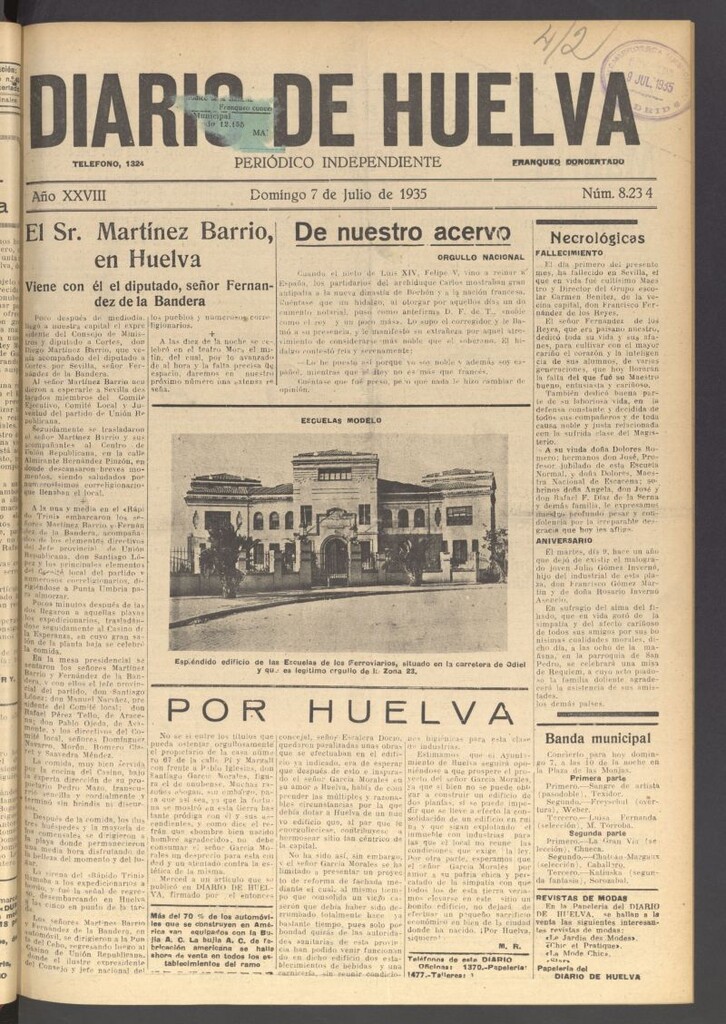 Miniatura de Diario de Huelva : periódico independiente del 7 de julio de 1935