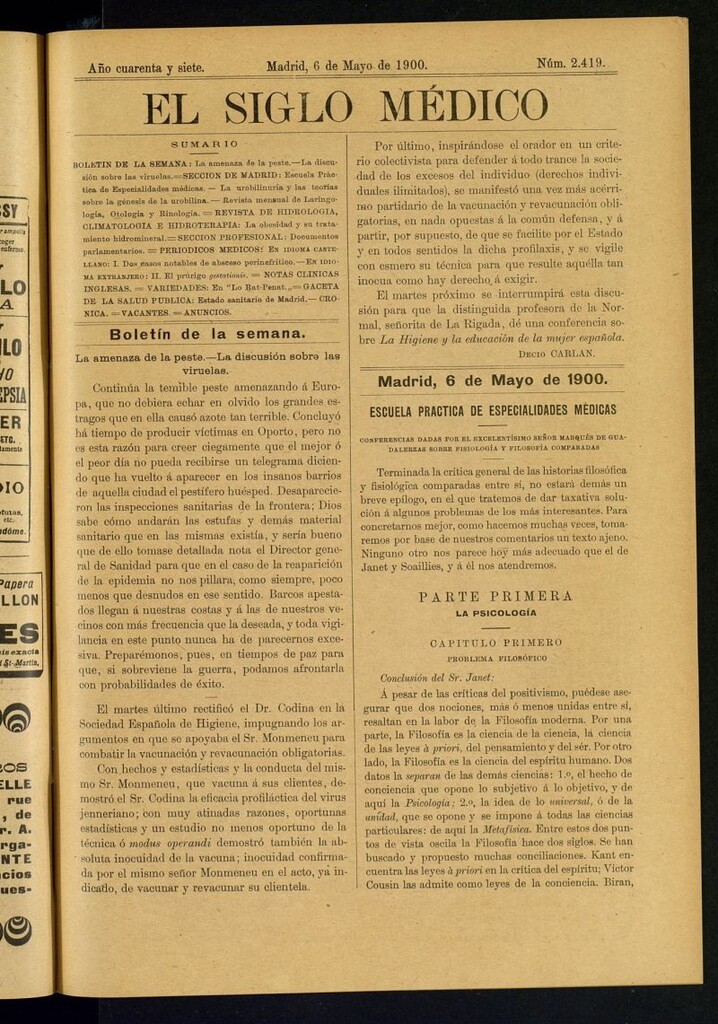 Miniatura de El Siglo Médico : boletín de medicina y gaceta médica del 6 de mayo de 1900