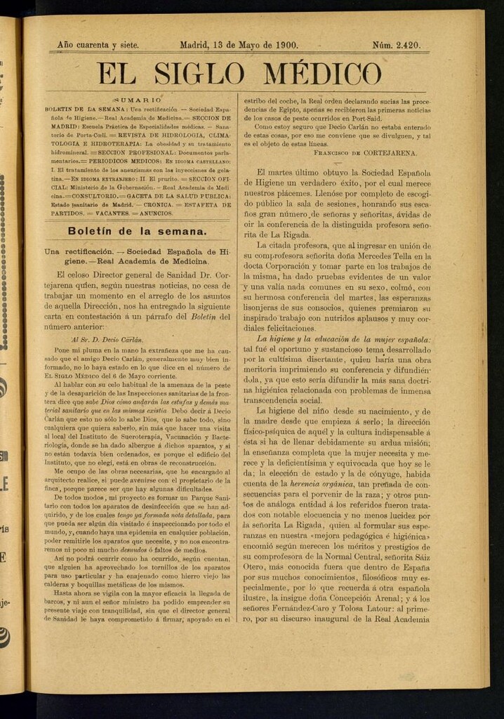 Miniatura de El Siglo Médico : boletín de medicina y gaceta médica del 13 de mayo de 1900