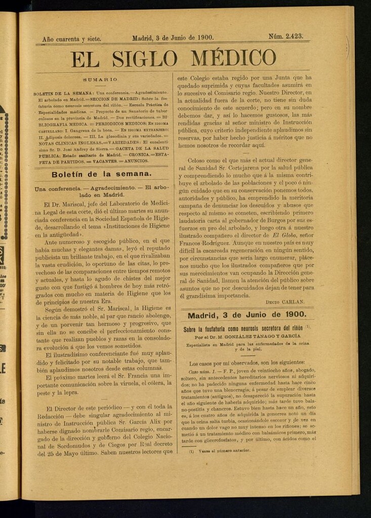 Miniatura de El Siglo Médico : boletín de medicina y gaceta médica del 3 de junio de 1900