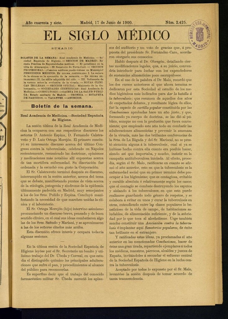Miniatura de El Siglo Médico : boletín de medicina y gaceta médica del 17 de junio de 1900