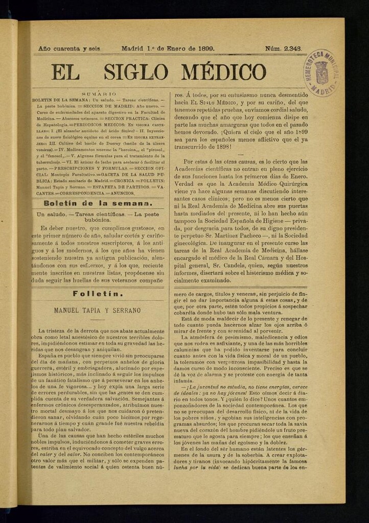 Miniatura de El Siglo Médico : boletín de medicina y gaceta médica del 1 de enero de 1899