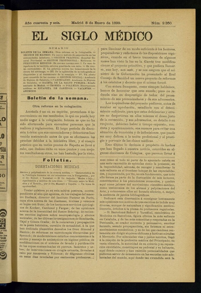 Miniatura de El Siglo Médico : boletín de medicina y gaceta médica del 8 de enero de 1899