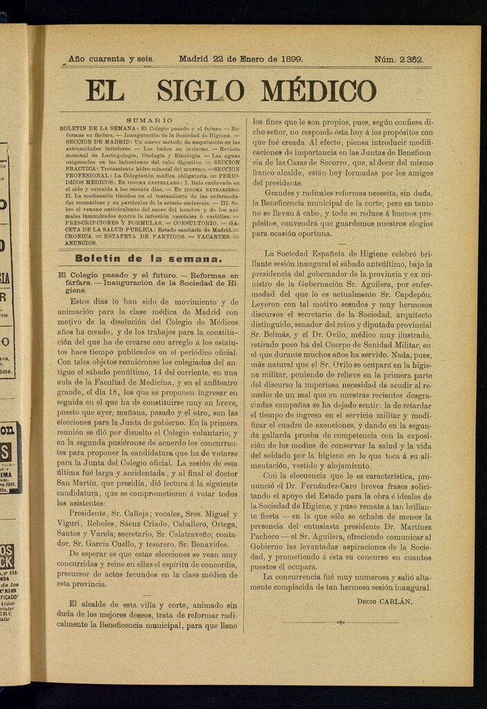Miniatura de El Siglo Médico : boletín de medicina y gaceta médica del 22 de enero de 1899