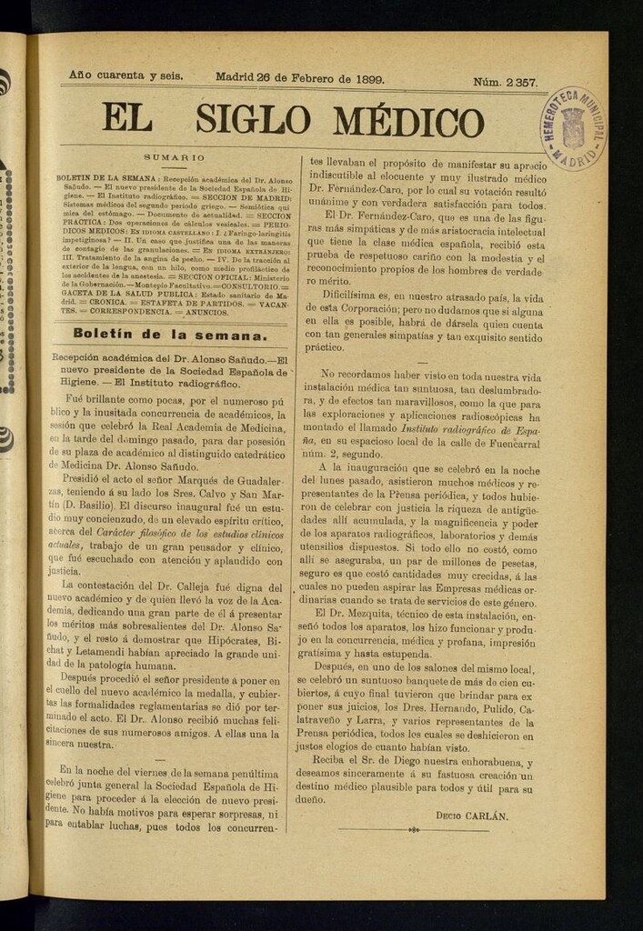 Miniatura de El Siglo Médico : boletín de medicina y gaceta médica del 26 de febrero de 1899