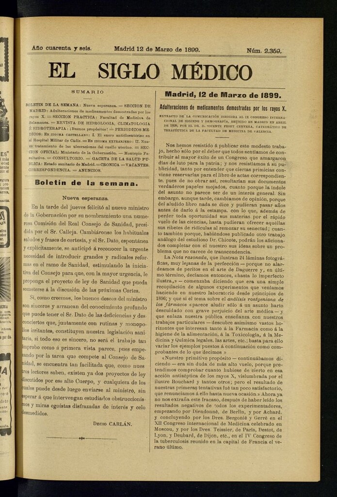 Miniatura de El Siglo Médico : boletín de medicina y gaceta médica del 12 de marzo de 1899