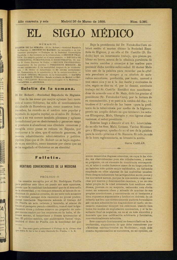 Miniatura de El Siglo Médico : boletín de medicina y gaceta médica del 26 de marzo de 1899