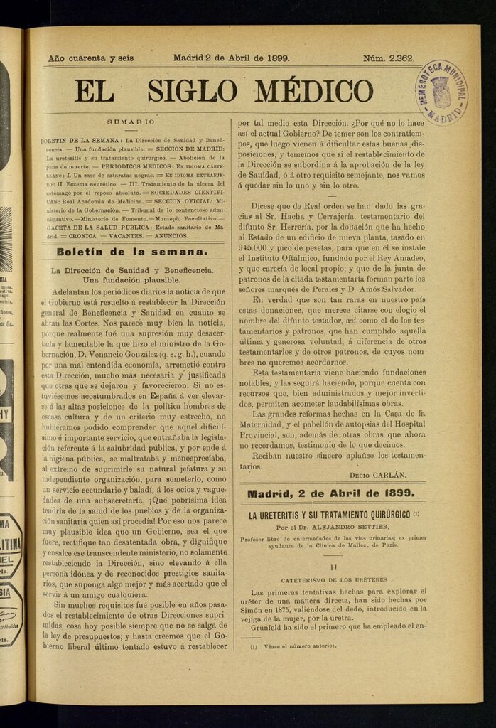 Miniatura de El Siglo Médico : boletín de medicina y gaceta médica del 2 de abril de 1899