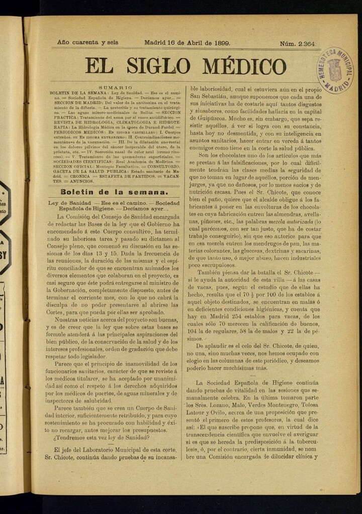 Miniatura de El Siglo Médico : boletín de medicina y gaceta médica del 16 de abril de 1899