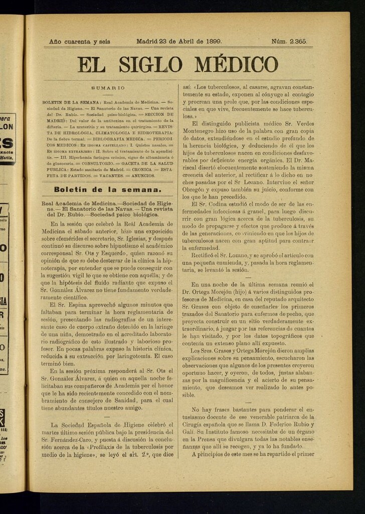 Miniatura de El Siglo Médico : boletín de medicina y gaceta médica del 23 de abril de 1899