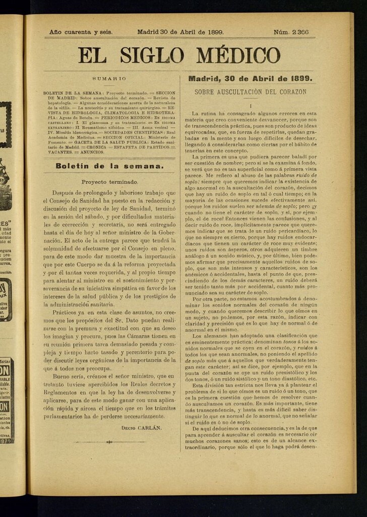 Miniatura de El Siglo Médico : boletín de medicina y gaceta médica del 30 de abril de 1899