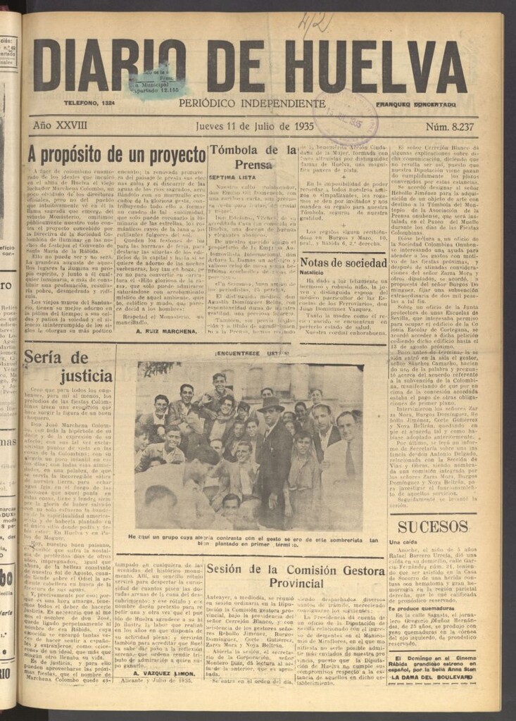 Miniatura de Diario de Huelva : periódico independiente del 11 de julio de 1935