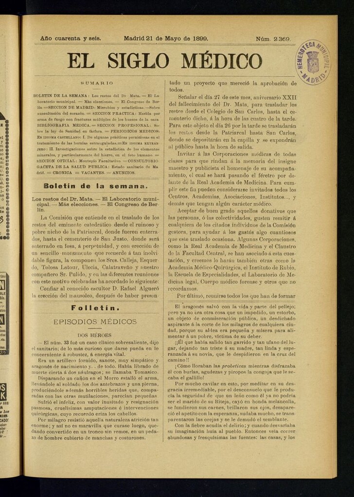 Miniatura de El Siglo Médico : boletín de medicina y gaceta médica del 21 de mayo de 1899