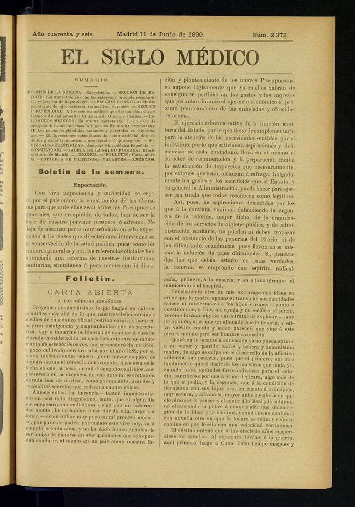 Miniatura de El Siglo Médico : boletín de medicina y gaceta médica del 11 de junio de 1899