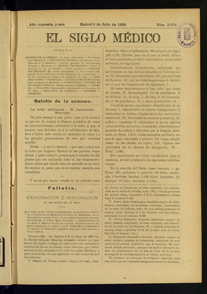 Miniatura de El Siglo Médico : boletín de medicina y gaceta médica del 9 de julio de 1899