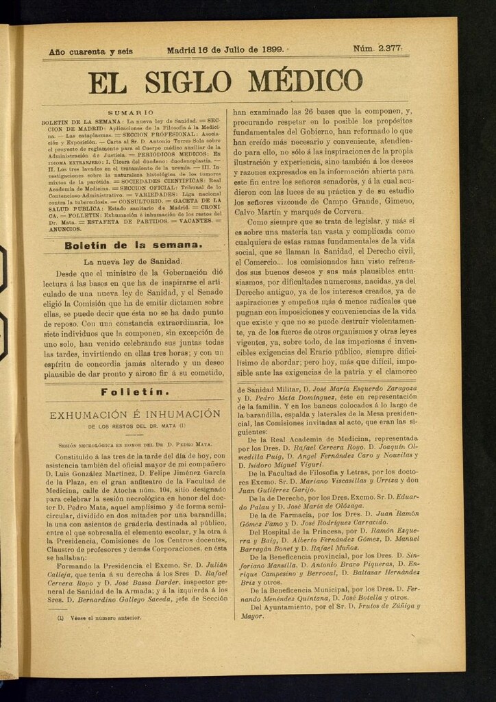 Miniatura de El Siglo Médico : boletín de medicina y gaceta médica del 16 de julio de 1899