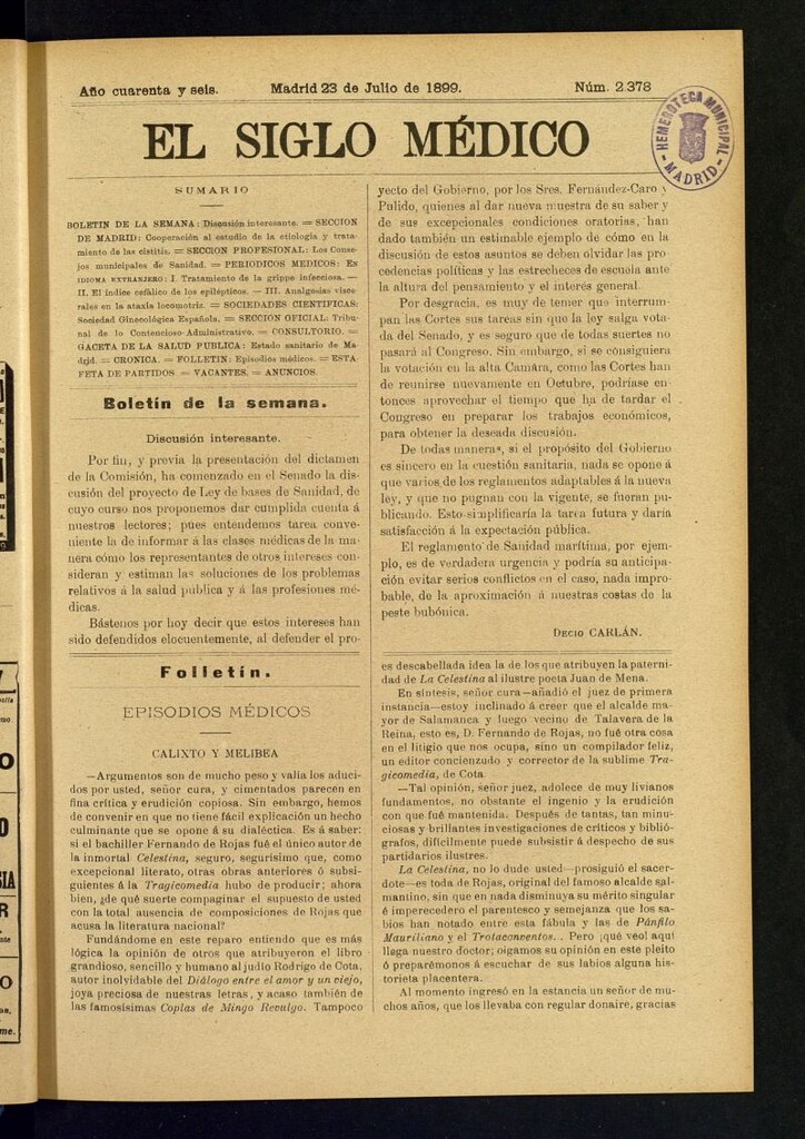 Miniatura de El Siglo Médico : boletín de medicina y gaceta médica del 23 de julio de 1899