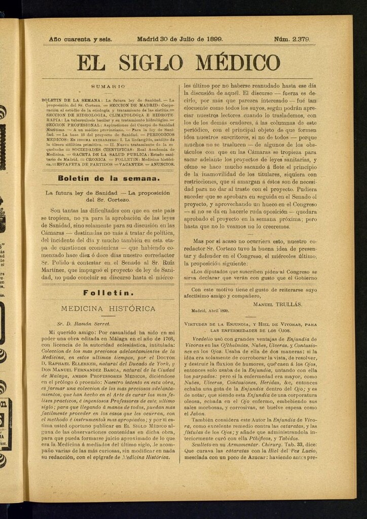 Miniatura de El Siglo Médico : boletín de medicina y gaceta médica del 30 de julio de 1899