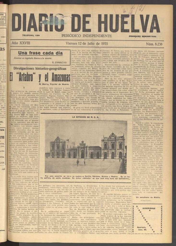 Miniatura de Diario de Huelva : periódico independiente del 12 de julio de 1935