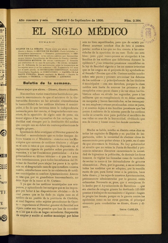 Miniatura de El Siglo Médico : boletín de medicina y gaceta médica del 3 de septiembre de 1899
