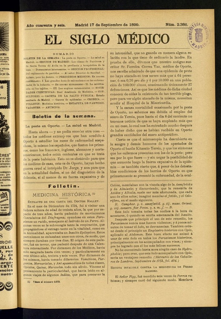 Miniatura de El Siglo Médico : boletín de medicina y gaceta médica del 17 de septiembre de 1899