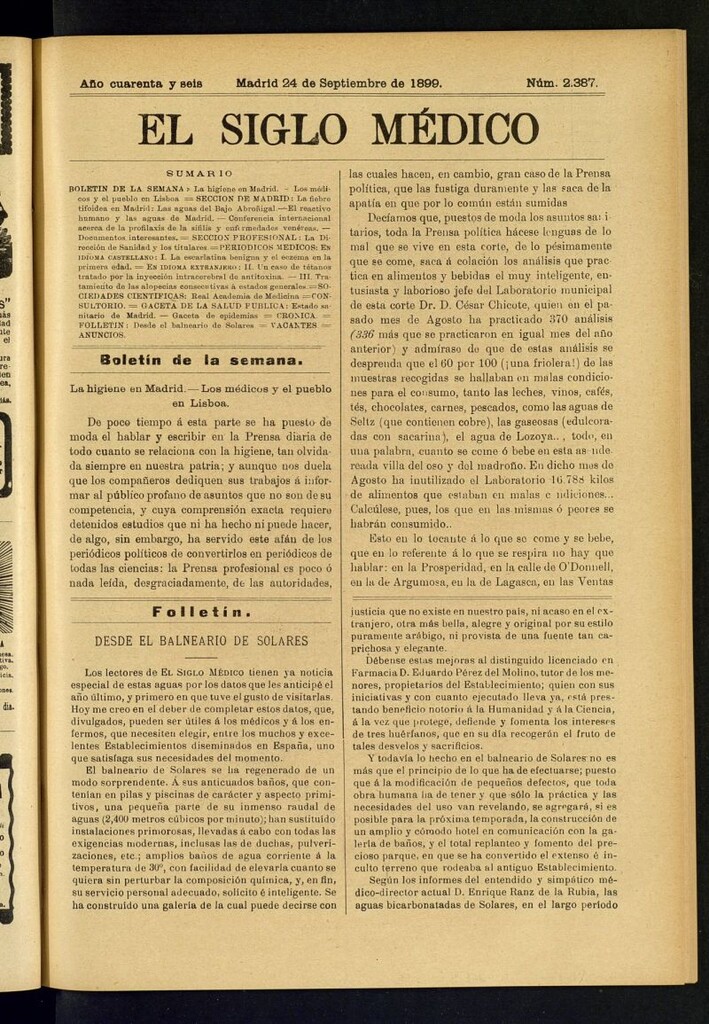 Miniatura de El Siglo Médico : boletín de medicina y gaceta médica del 24 de septiembre de 1899