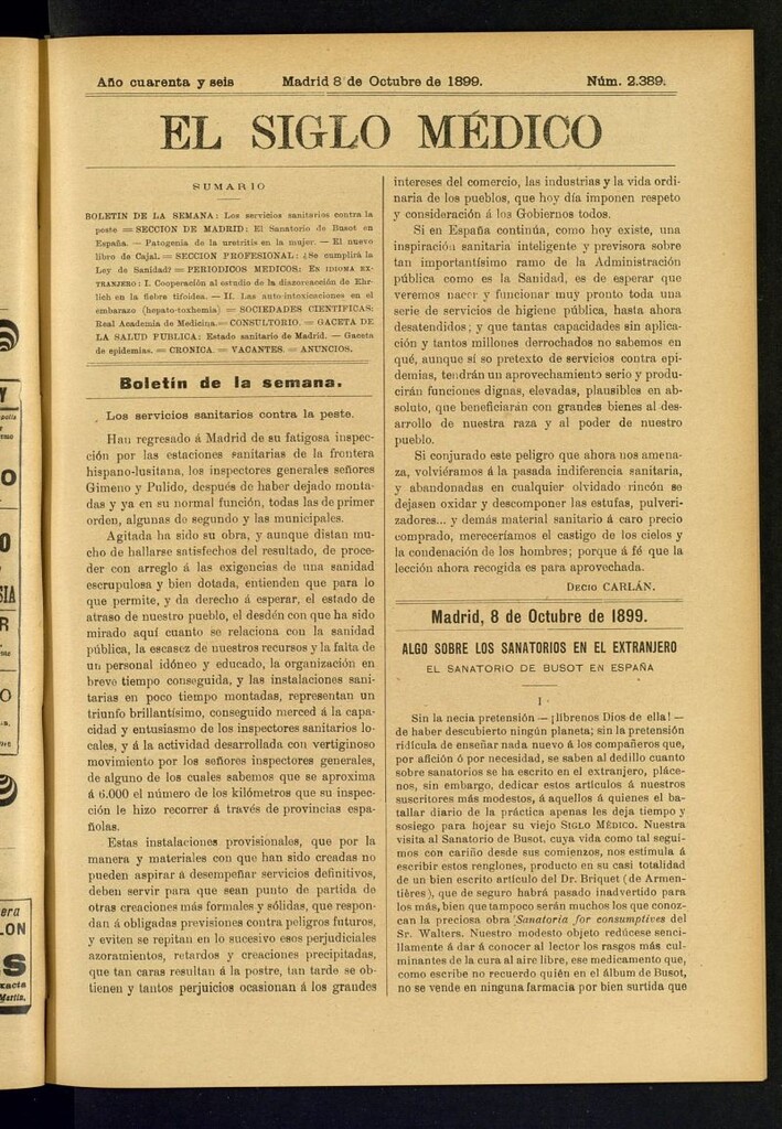 Miniatura de El Siglo Médico : boletín de medicina y gaceta médica del 8 de octubre de 1899