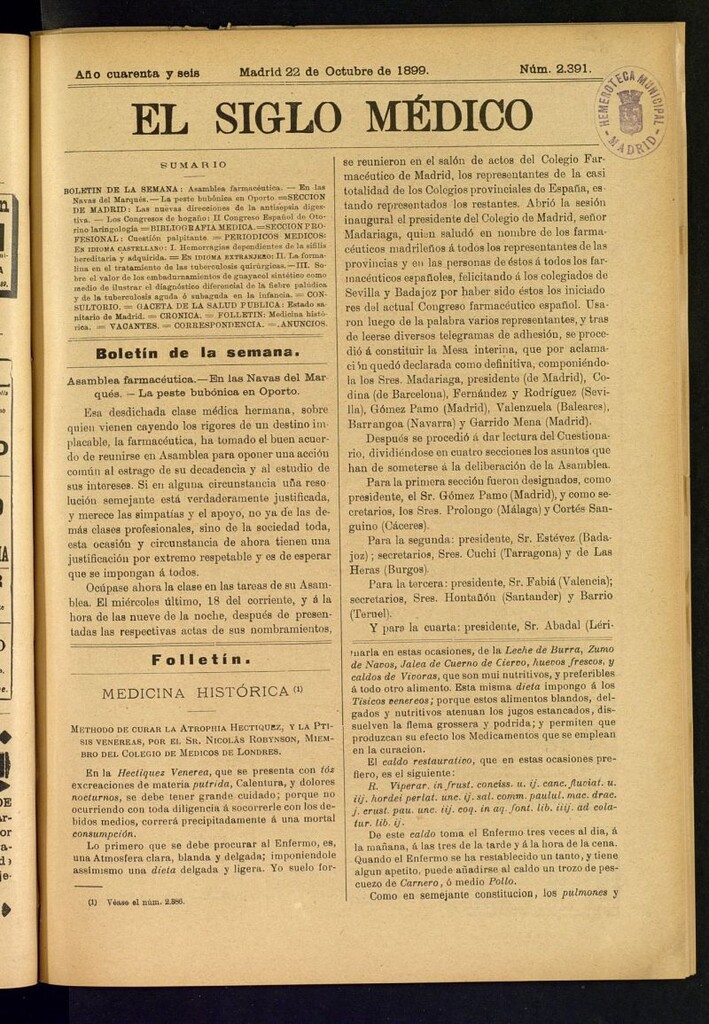 Miniatura de El Siglo Médico : boletín de medicina y gaceta médica del 22 de octubre de 1899