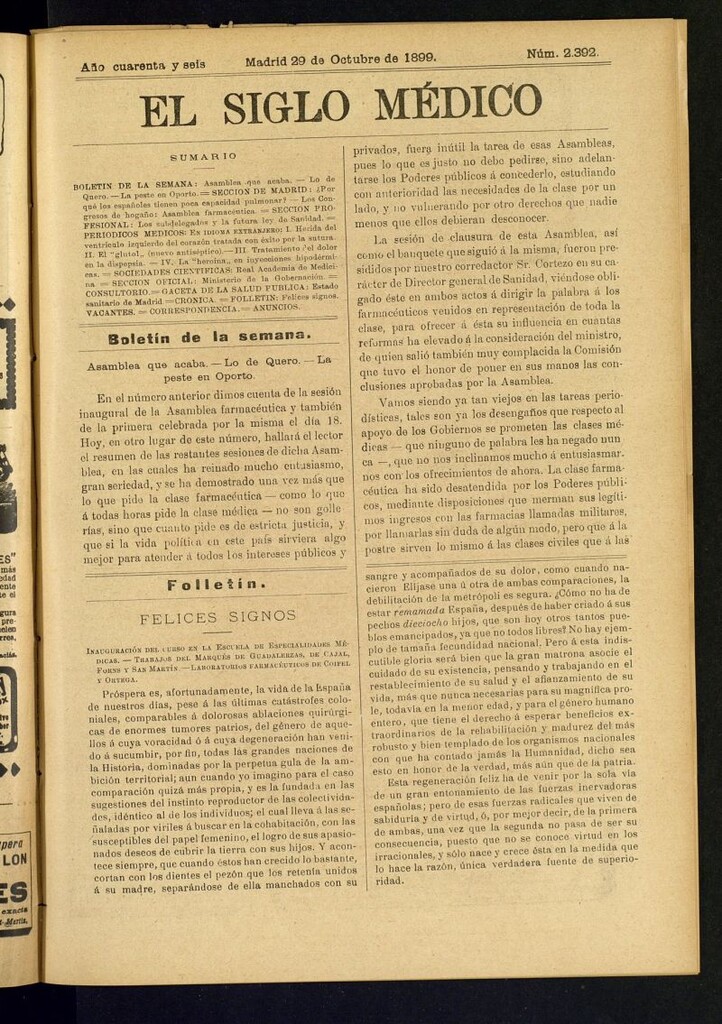 Miniatura de El Siglo Médico : boletín de medicina y gaceta médica del 29 de octubre de 1899