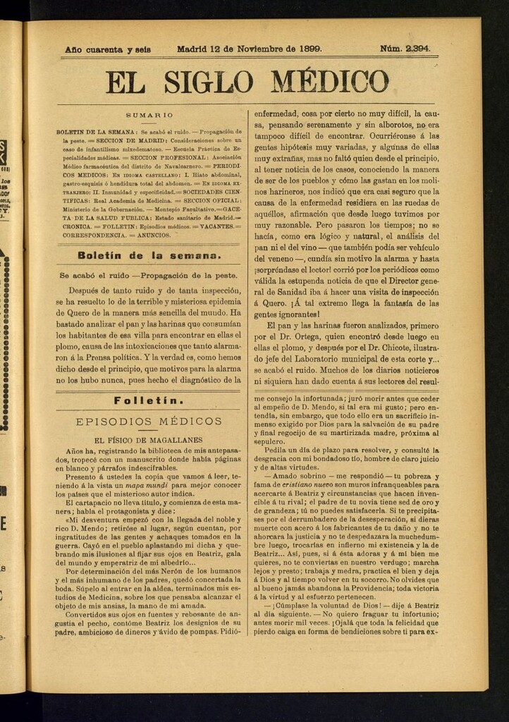 Miniatura de El Siglo Médico : boletín de medicina y gaceta médica del 12 de noviembre de 1899