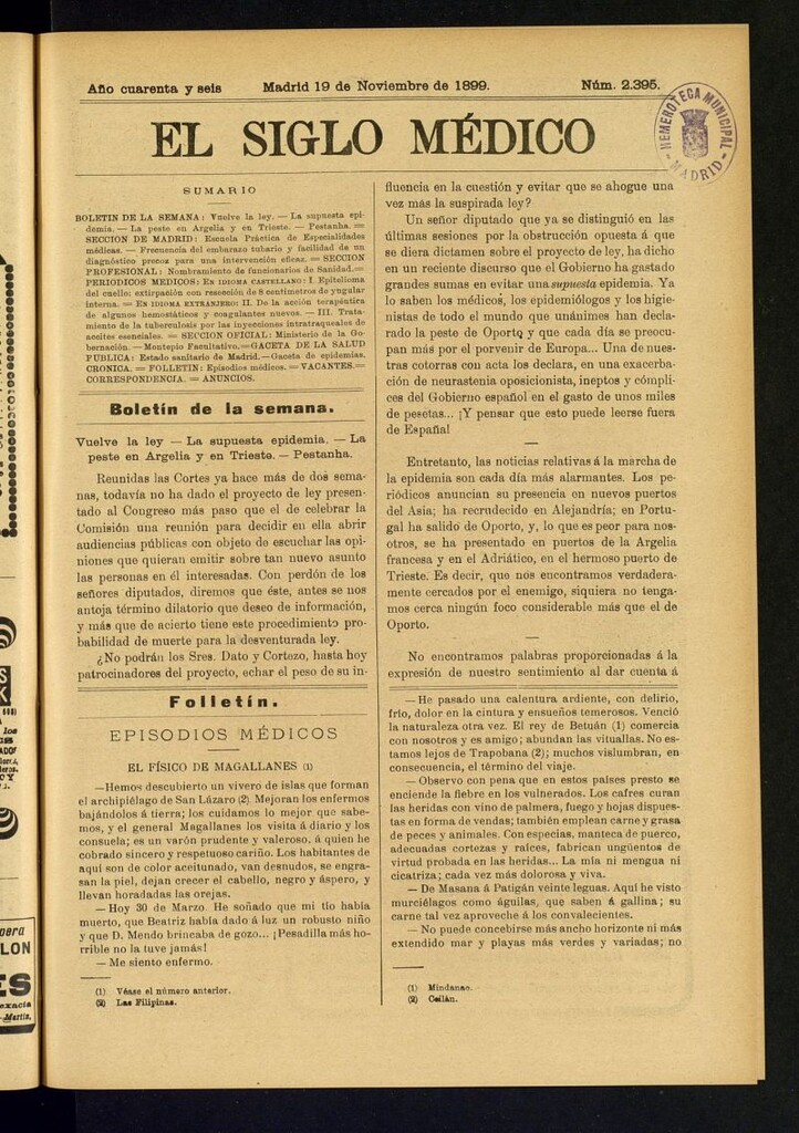 Miniatura de El Siglo Médico : boletín de medicina y gaceta médica del 19 de noviembre de 1899