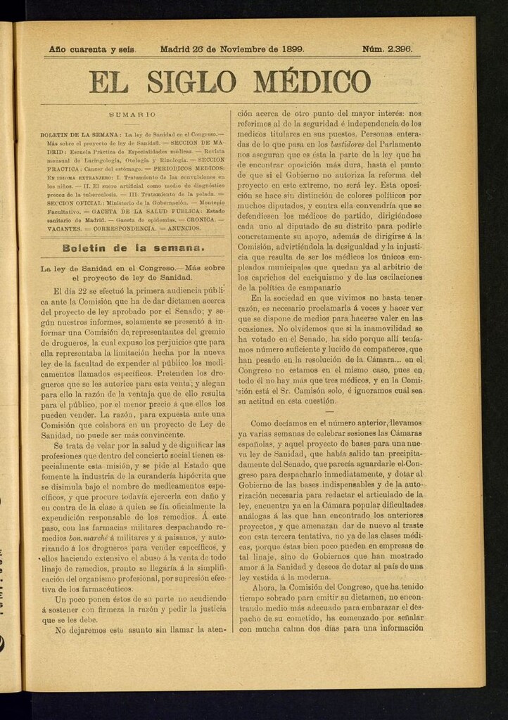 Miniatura de El Siglo Médico : boletín de medicina y gaceta médica del 26 de noviembre de 1899