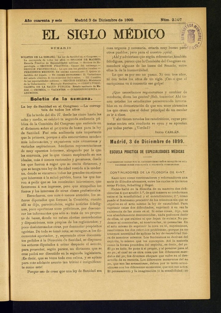 Miniatura de El Siglo Médico : boletín de medicina y gaceta médica del 3 de diciembre de 1899