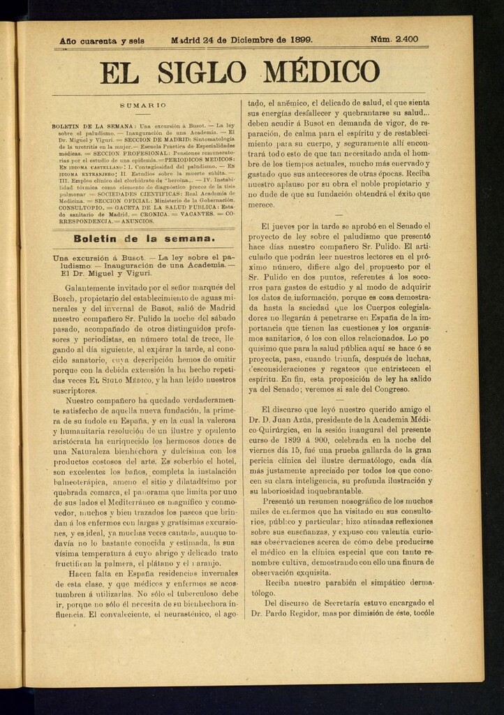 Miniatura de El Siglo Médico : boletín de medicina y gaceta médica del 24 de diciembre de 1899