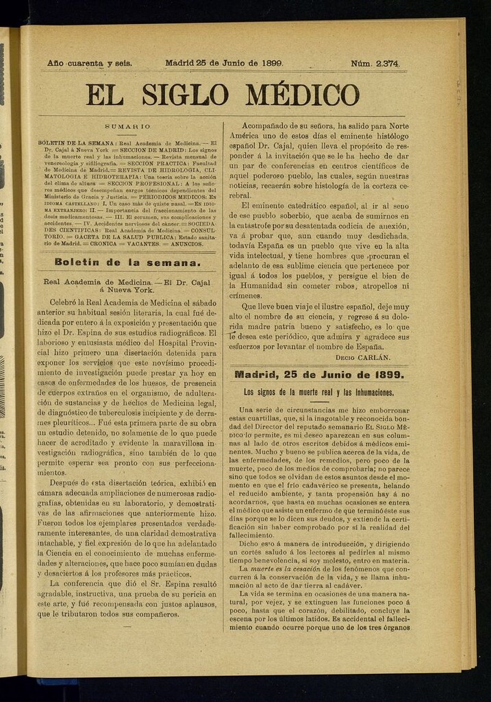 Miniatura de El Siglo Médico : boletín de medicina y gaceta médica del 25 de junio de 1899
