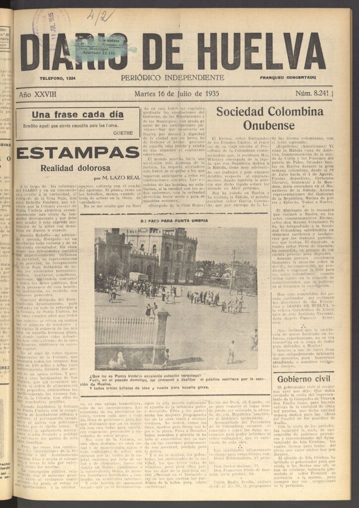 Miniatura de Diario de Huelva : periódico independiente del 16 de julio de 1935