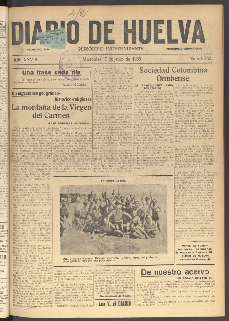 Miniatura de Diario de Huelva : periódico independiente del 17 de julio de 1935